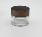 Clear Glass Makeup Cream Jar Packaging Container Aluminum Plastic Lid, 