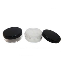 Cosmetic black cap makeup plastic rotation sifter loose powder container with black lid, 