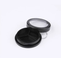 Round black plastic makeup container empty blush case eye shadow jar with window, 