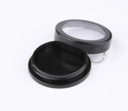 Round black plastic makeup container empty blush case eye shadow jar with window, 