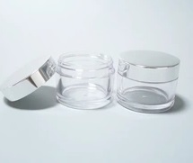 Thick wall PETG plastic 50ml clear makeup container with silver cap, 