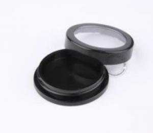 Round black plastic makeup container empty blush case eye shadow jar with window